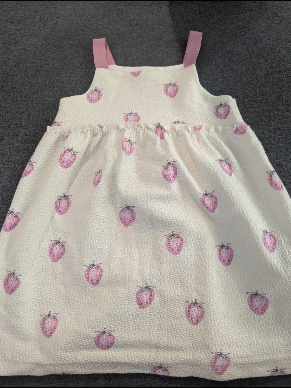 Zara Cream Dress with Pink Strawberry Print and Pink Straps